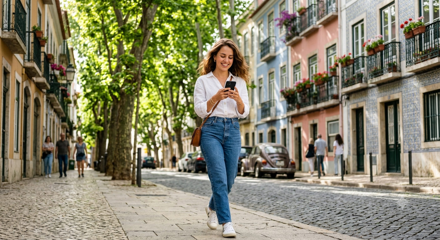 Pessoa utilizando smartphone na rua representando Seguro Celular